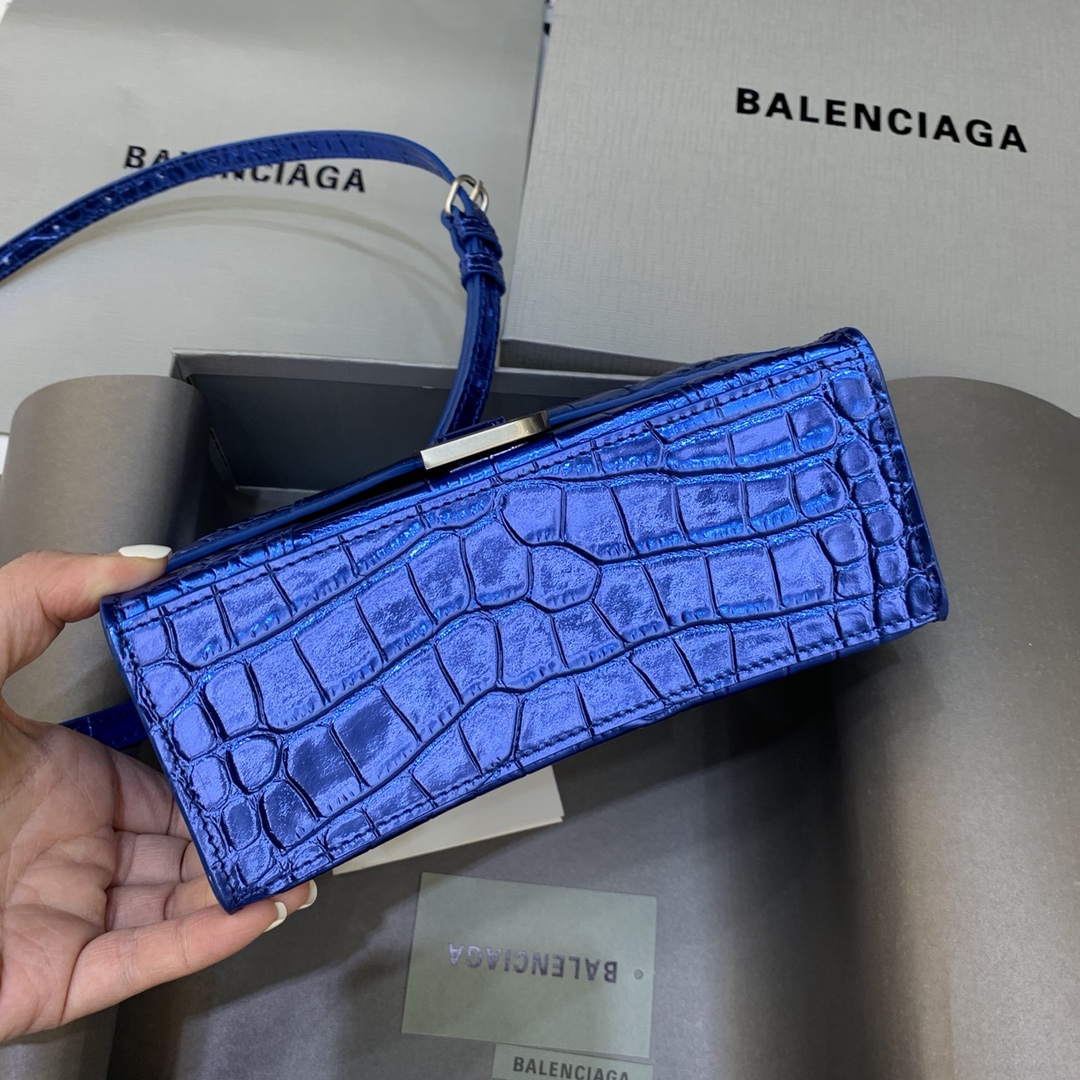 Balenciaga Hourglass XS Handbag Crocodile Embossed Shoulder Bag Blue